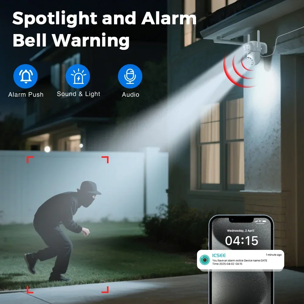 8MP 4K Wifi PTZ Camera Dual Lens Dual Screens Surveillance Camera Outdoor 2MP 4MP HD Night Vision Home Security Camera ICSEE APP 4