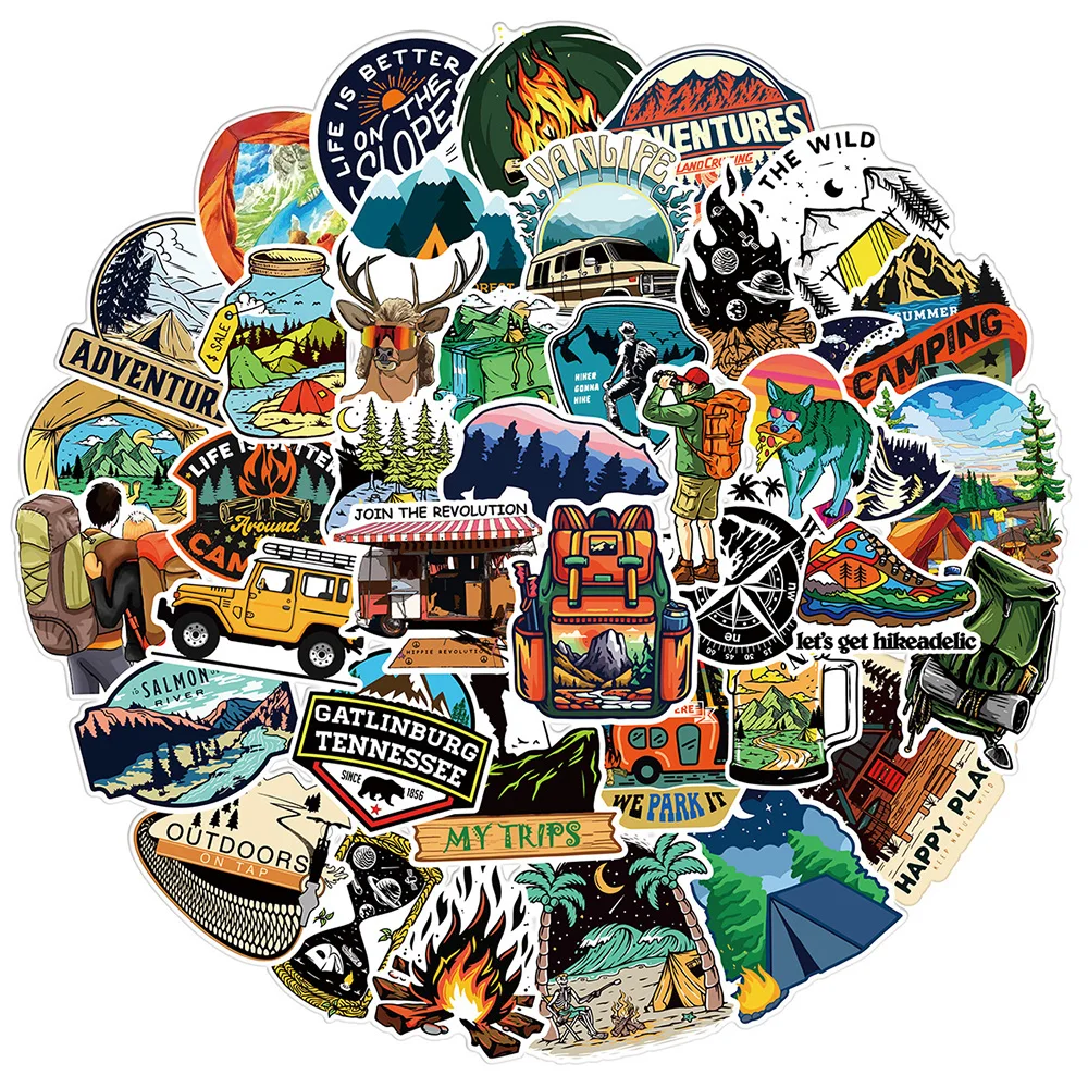 

10/30/50pcs Outdoor Hiking Camping Waterproof Stickers Cartoon Decal Motorcycle Skateboard Laptop Luggage Car Phone Cool Sticker