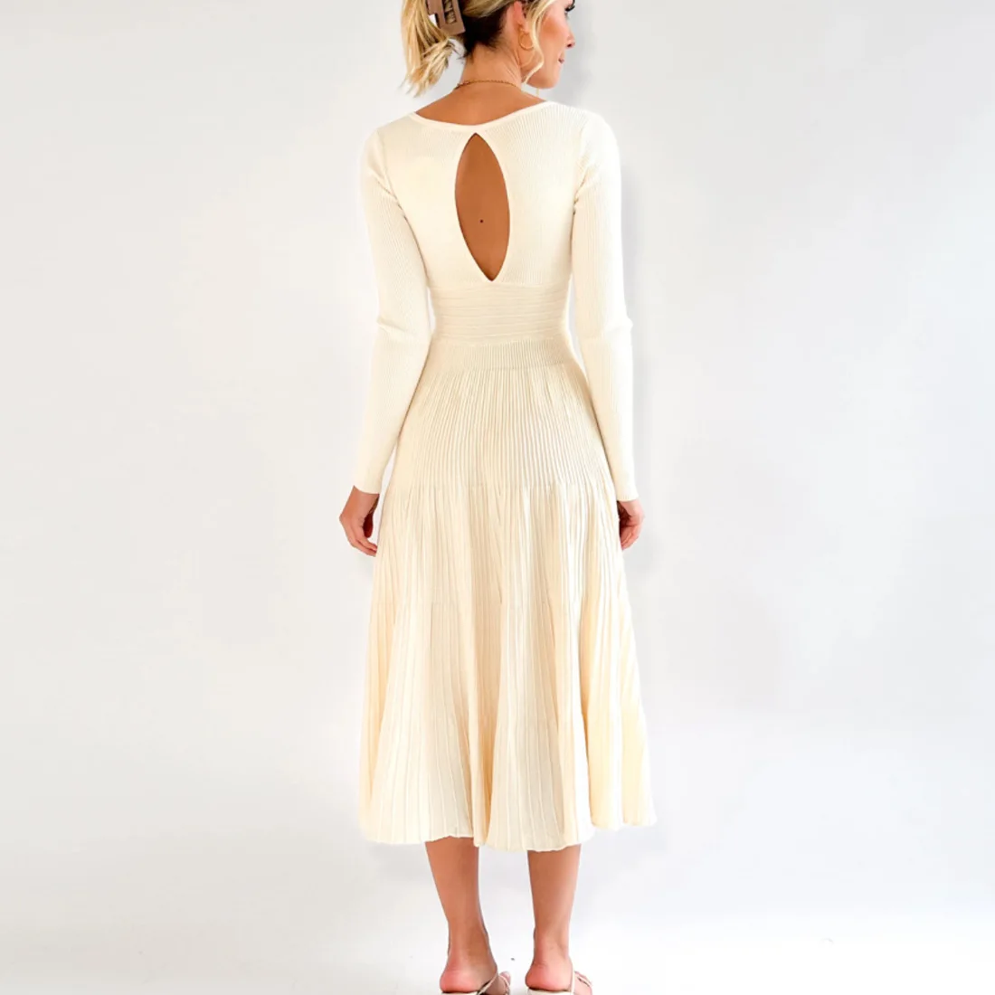 Vestido largo de punto con escote en V y espalda descubierta para mujer, elegante vestido de fiesta ajustado a la moda, vestido largo de retazos acanalados con cintura alta para mujer