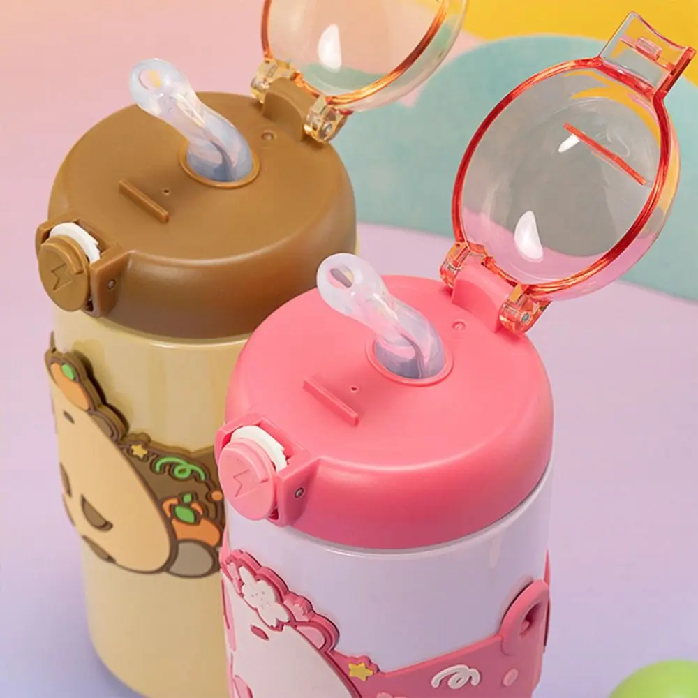 Stainless Steel Capybara Insulated Cup with Crossbody 500/620ML Large Capacity Thermos Vacuum Straw Cup for Student