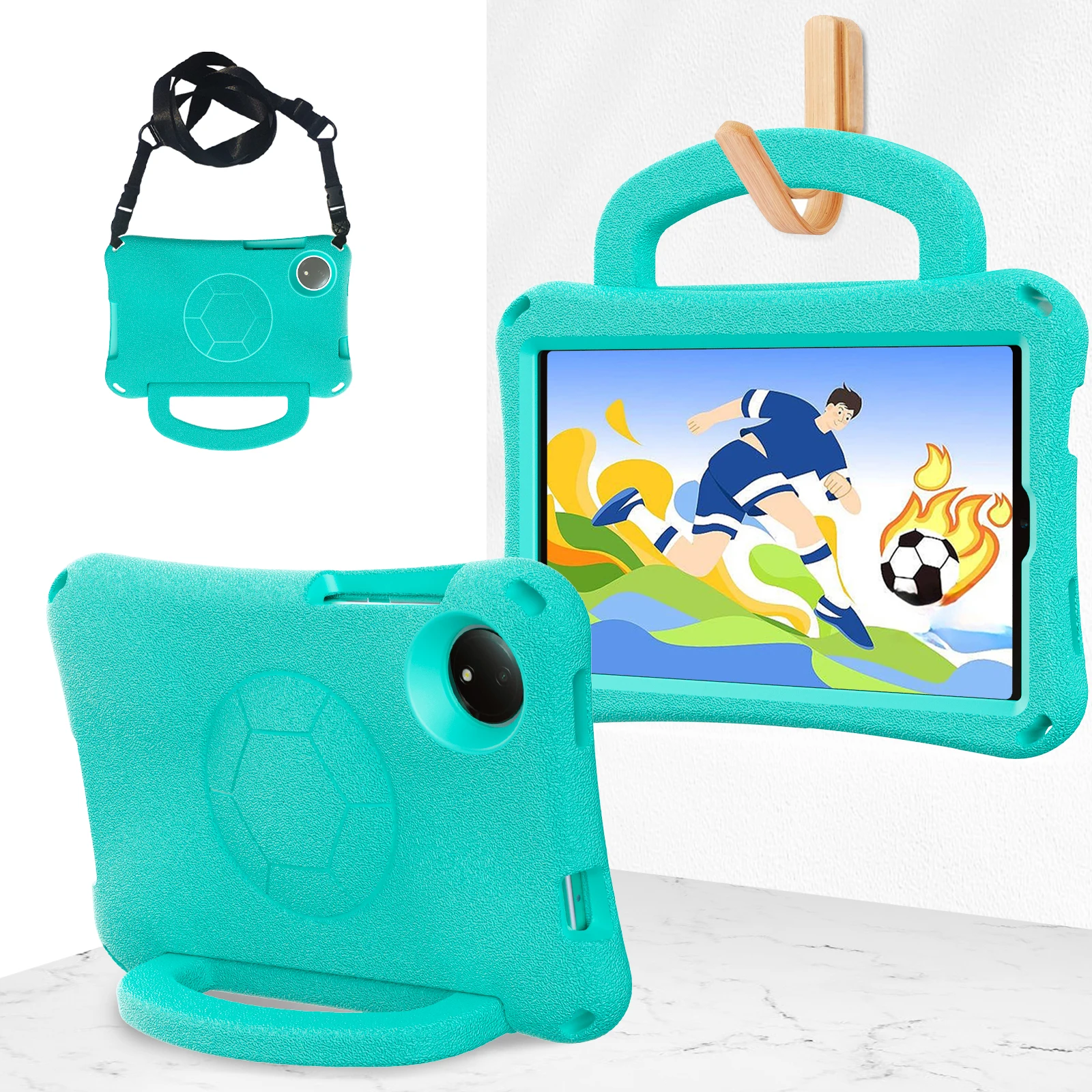 Durable EVA Football-Themed Tablet Stand Case, Rugged Protective Cover