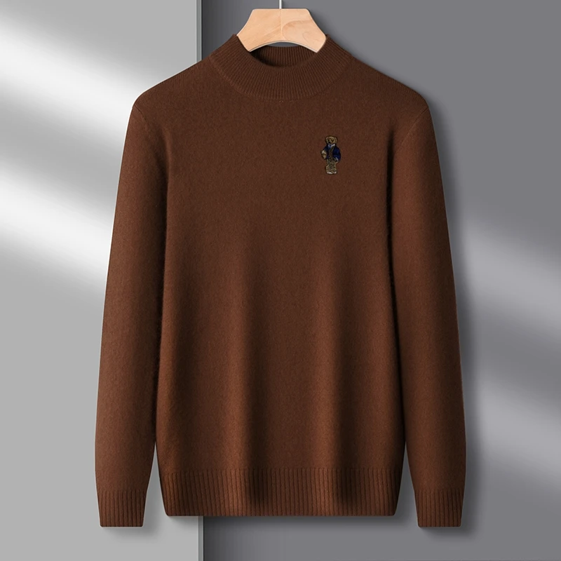 Heiße Verkäufe Marke Luxus männer Stricken Pullover Mock Neck Bär Stickerei Verdicken Pullover Herbst Winter Weiche Warme Business männer tragen – Detail 15