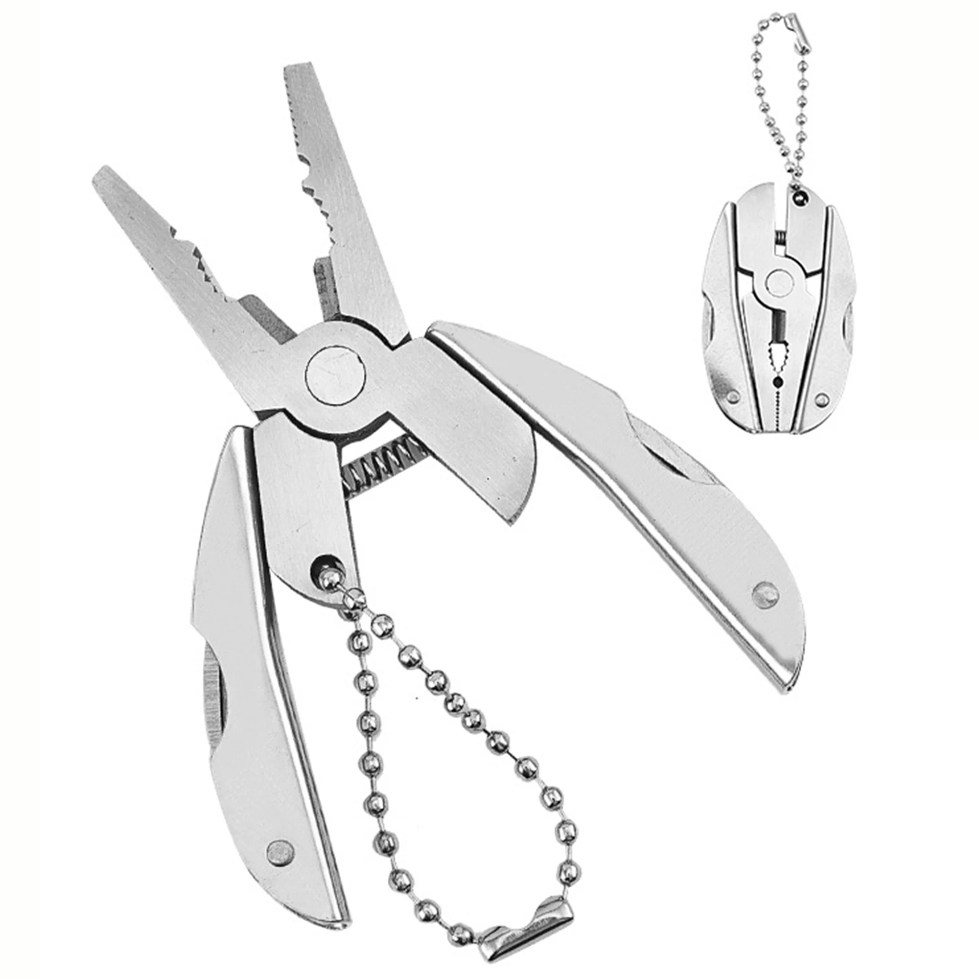 Pocket-Sized Multifunctional Keychain Tool - Mini Pliers with Wire Stripper, Phillips Screwdriver, Knife, File, Flat Screwdriver