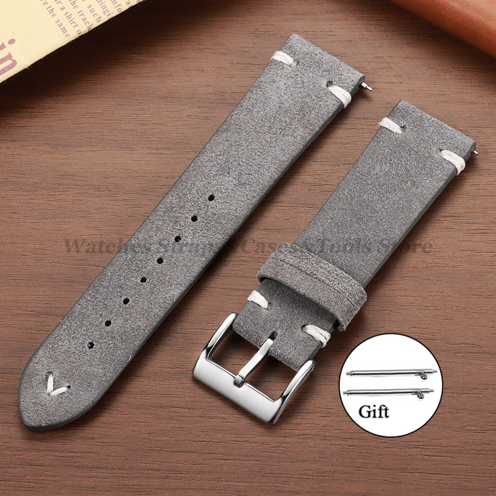 Blue Suede Leather Vintage Watch Strap with Quick Release