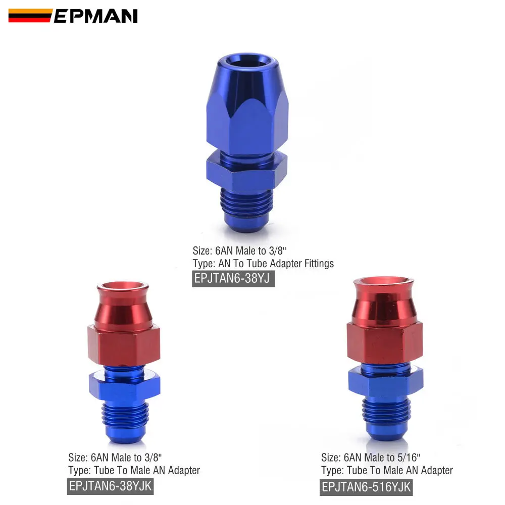 EPMAN 10PCS Aluminum 6AN Male To 3/8 Tube Hardline Fuel Line Fitting  Adapter Tubing Compression For Fuel System EPJTAN6-38YJK