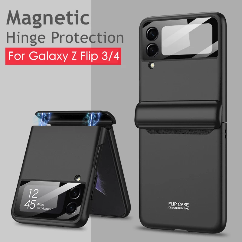 Luxury Case for Galaxy Z Flip 3 4 5G Magnetic Hinge Full Protection Cover Camera Glass Business Hard Back Case for Z Flip3 Flip4 samsung galaxy z flip 3 5g case