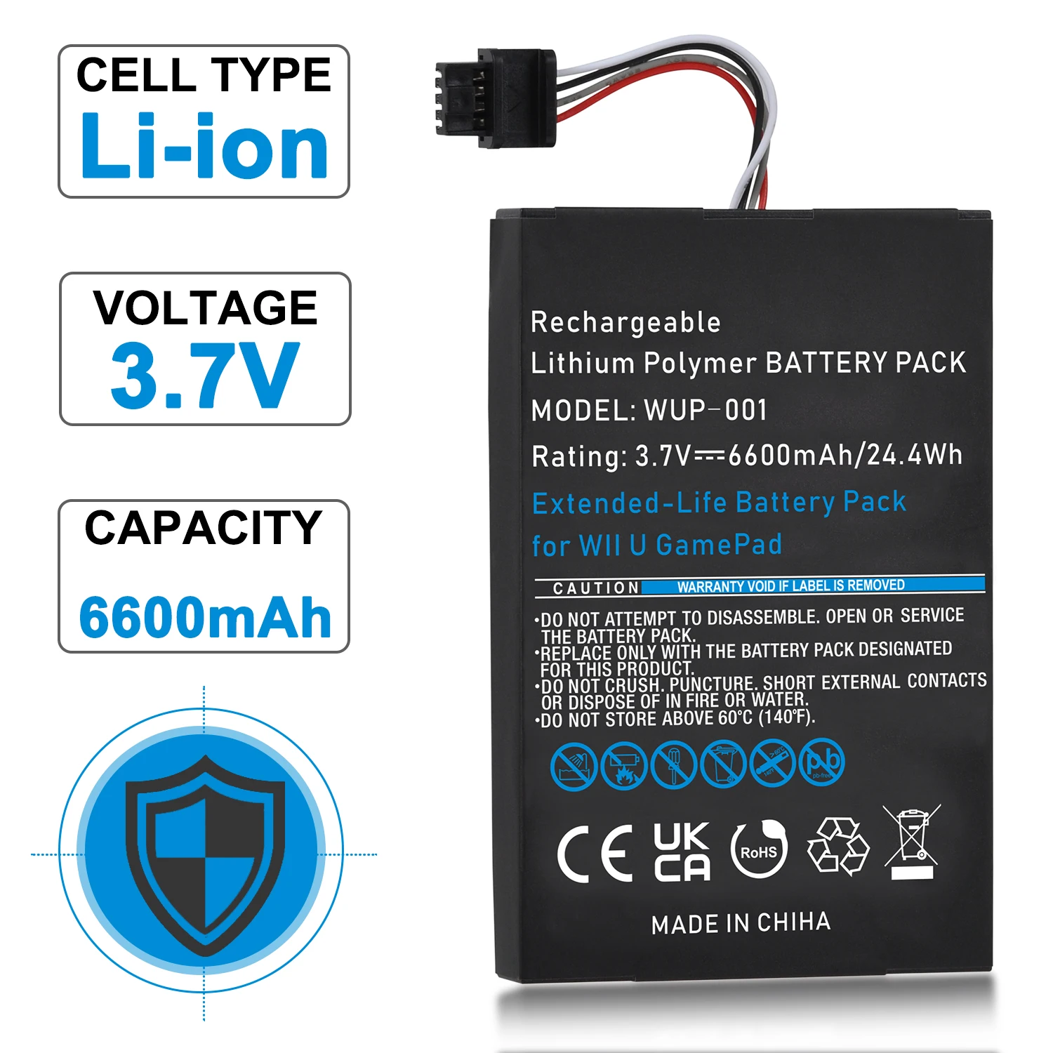 Bateria de Alta Capacidade para Nintendo Wii u Gamepad Bateria Recarregável de Longa Duração Fix Dead Power Release 6600mah - Image 5