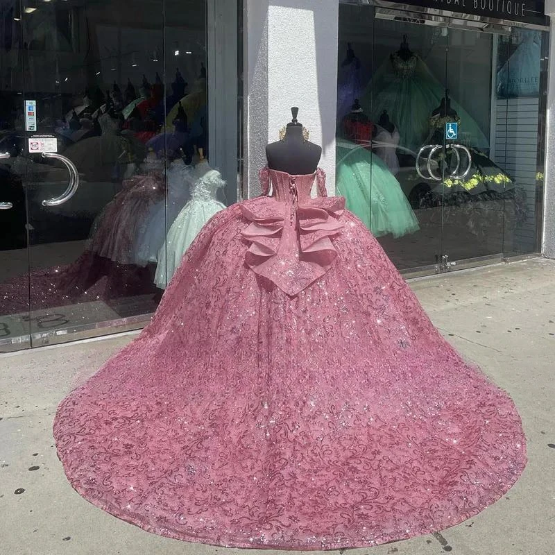 Blingling Sequin Tulle Quinceanera Dresses Pink Appliques Sweetheart Formal Dress 15 Year Old Floor Length فساتين السهرة