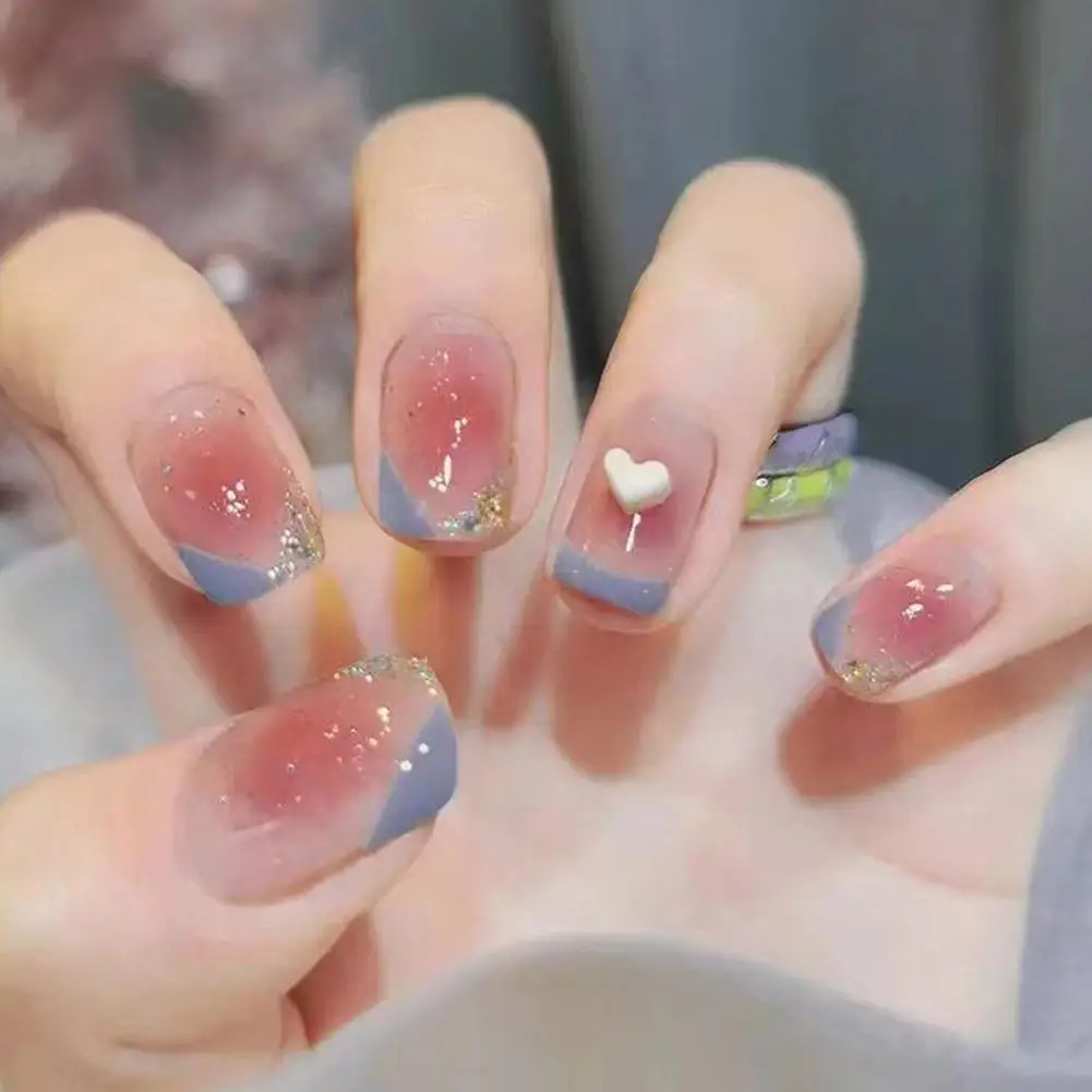 Handmade Manicures Mid-length Trapezoidal Detachable Diamond Manicure Finished Fake Wear Bow Opal Flash Silver Nails L8w1 6