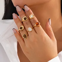 6Pcs Punk Exaggerated Metal Finger Rings Set for Women Men Vintage Flower Pearl Crystal Europe America Open Rings Luxury Jewelry - Image 5