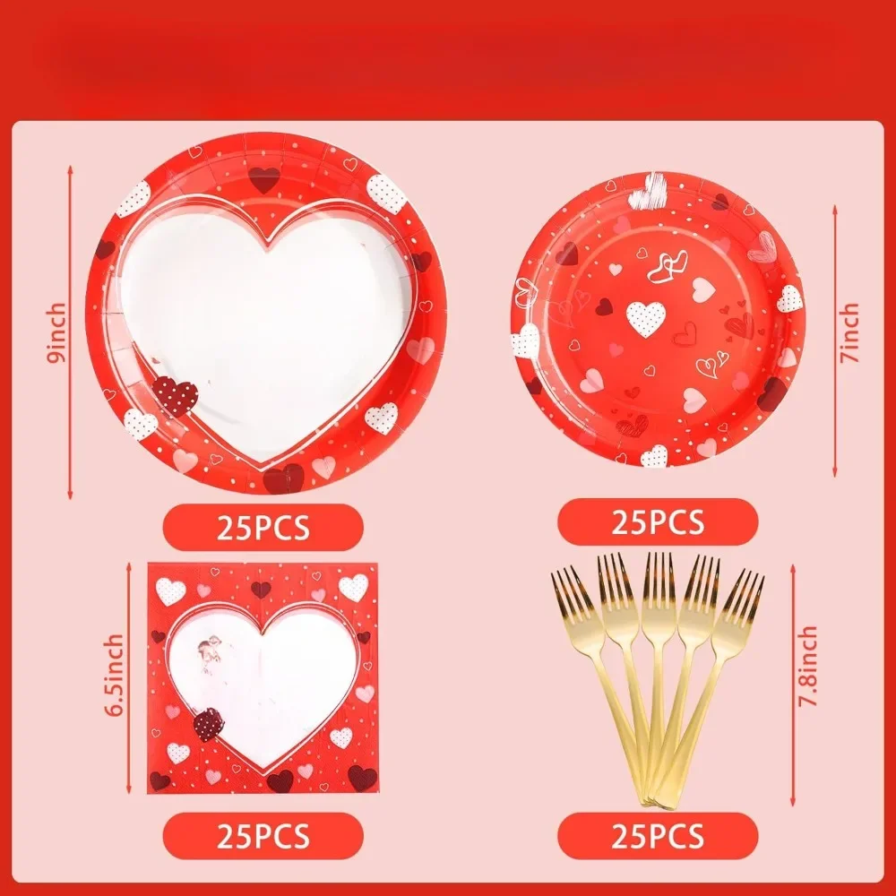 Valentine's Plate and Napkin Set-Red Valentine's Plate Party serves Day decorations