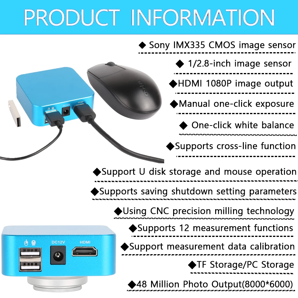 YIZHAN 1080P 60FPS FHD 디지털 현미경(PCB 납땜용) 130X/150X/180X/215X 렌즈 HDMI IMX335 내장 소프트웨어 카메라 수리