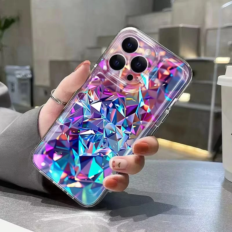 Iridescent Crystal Pattern Shockproof Silicone Phone Case - Soft and Clear Cover