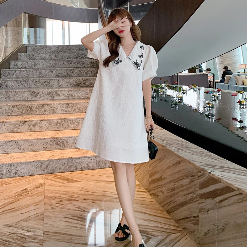 

Fashionable all-match summer maternity dress new bellflower French doll collar sweet A-line Pregnancy dress