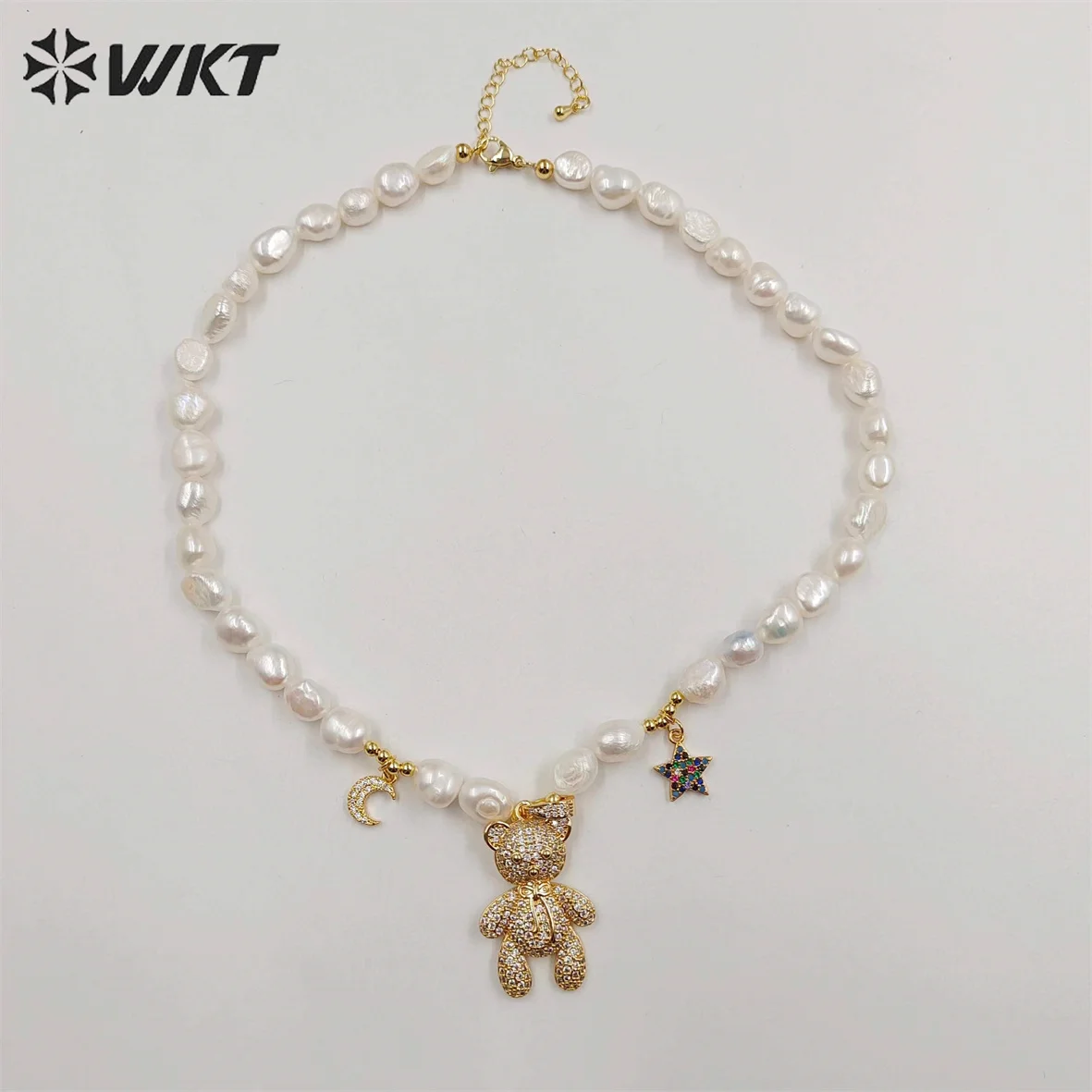WT-JN231 WKT 2023 fashion sale freshwater pearl cute style with heart and bear shape 16inch extend 2inch necklace women wedding