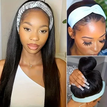Straight Headband Wig Human Hair Headband Human Hair Wigs For Black Women None Lace Front Wigs Human Hair Wig Human Hair