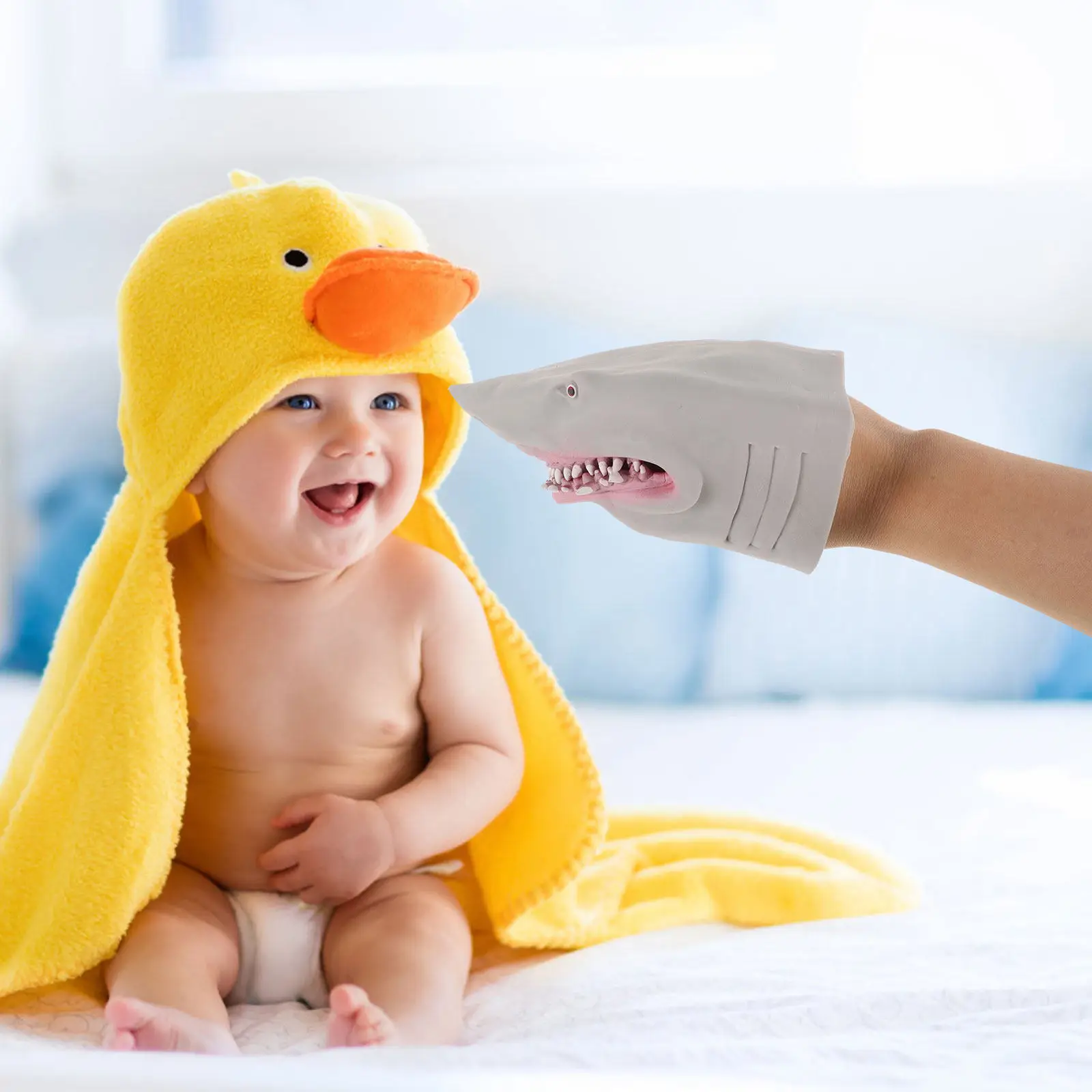 1Pcs 상어 손 인형 시뮬레이션 해양 디자인 스토리텔링 역할 대화형 놀이 부모-자녀 커뮤니케이션 그레이