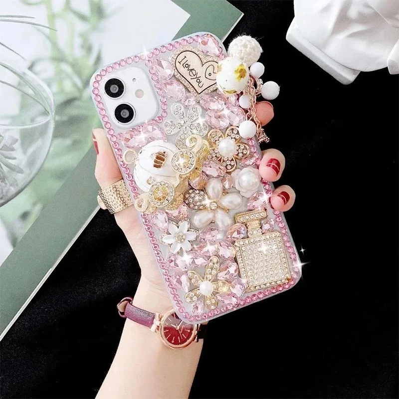 Rhinestone Love Diamond Case – For iPhone 7–17 Pro Max & Air Series