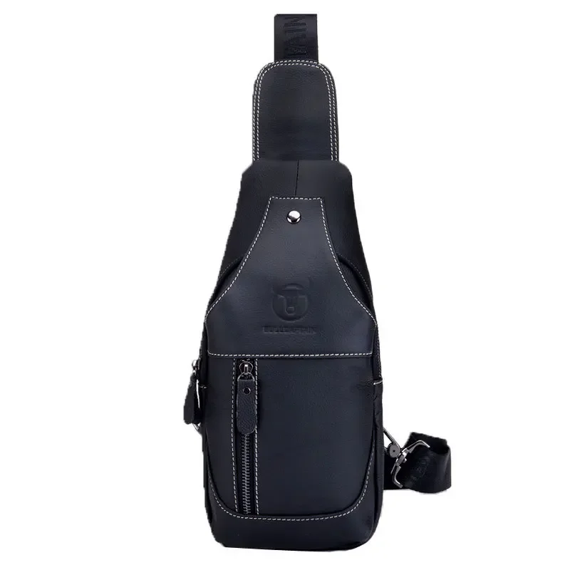 Men's Chest Bag Black Casual Soft Genuine Cowhide Sport Crossbody Bags men s chest bag retro genuine cowhide leather soft casual crossbody bags