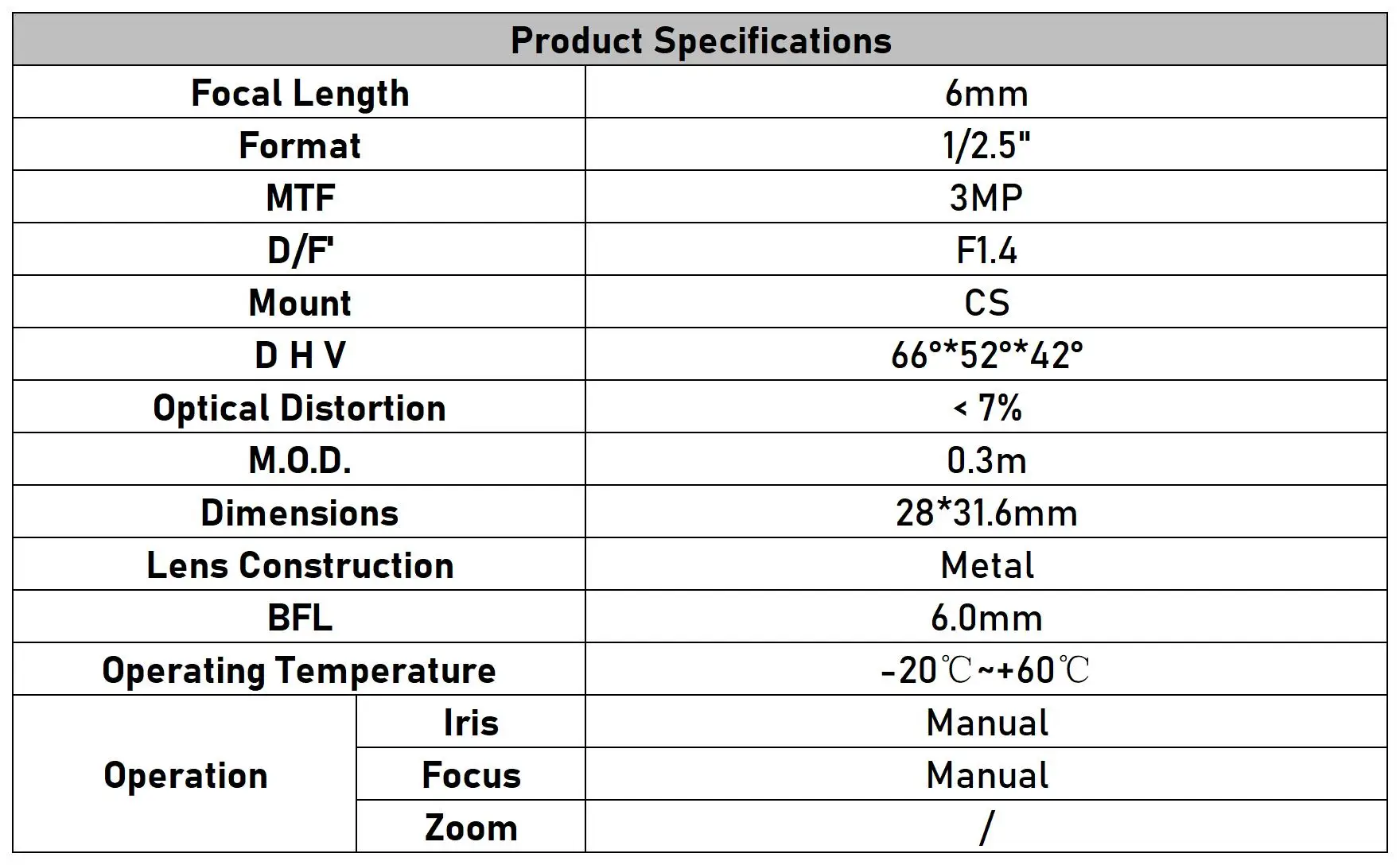 3MP 4/6/8mm CS Mount Lens 1/2.5 Inch Format F1.4 Aperture For Industrial Machine