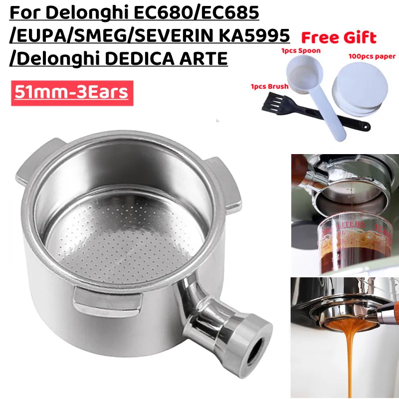 Per De Longhi 3 Ear 51Mm Testa Portafiltro Senza Fondo Con Cestello Filtro A 2 Tazze Per Delonghi Ec680 Ec685 Dedicata Arte Macchina Da Caffè
