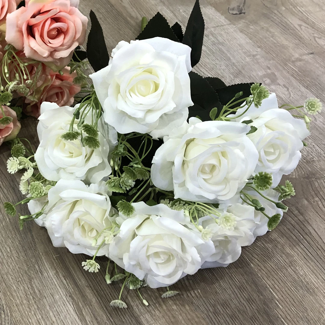 Large Artificial Bouquet Silk Hydrangeas Roses Wedding Bridal Bouquet Fake Flowers Home Party Living Room Decoration Accessories