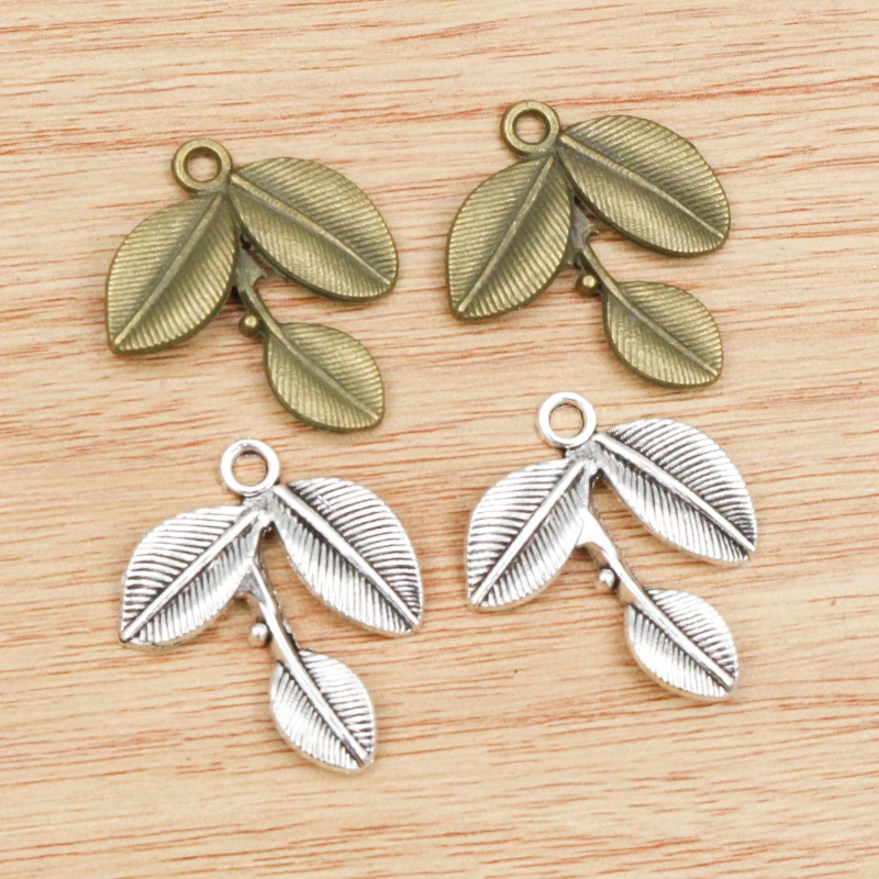 10pcs 27x23mm Antike Silber Überzogene und Bronze Überzogene Blatt Stil Handgemachte Charme Anhänger: DIY für armband halskette