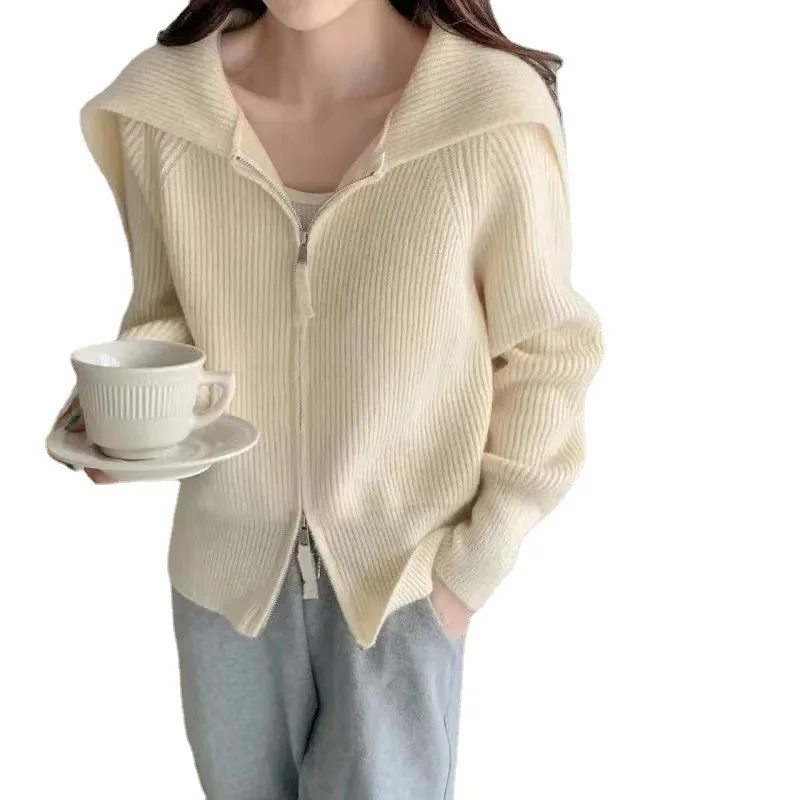 Sueter Mujer Invierno 2024 Korean New Sweater Women Sailor Collar Solid Long Sleeves Knitted Cardigan Fashion Chic Jacket XK236 6