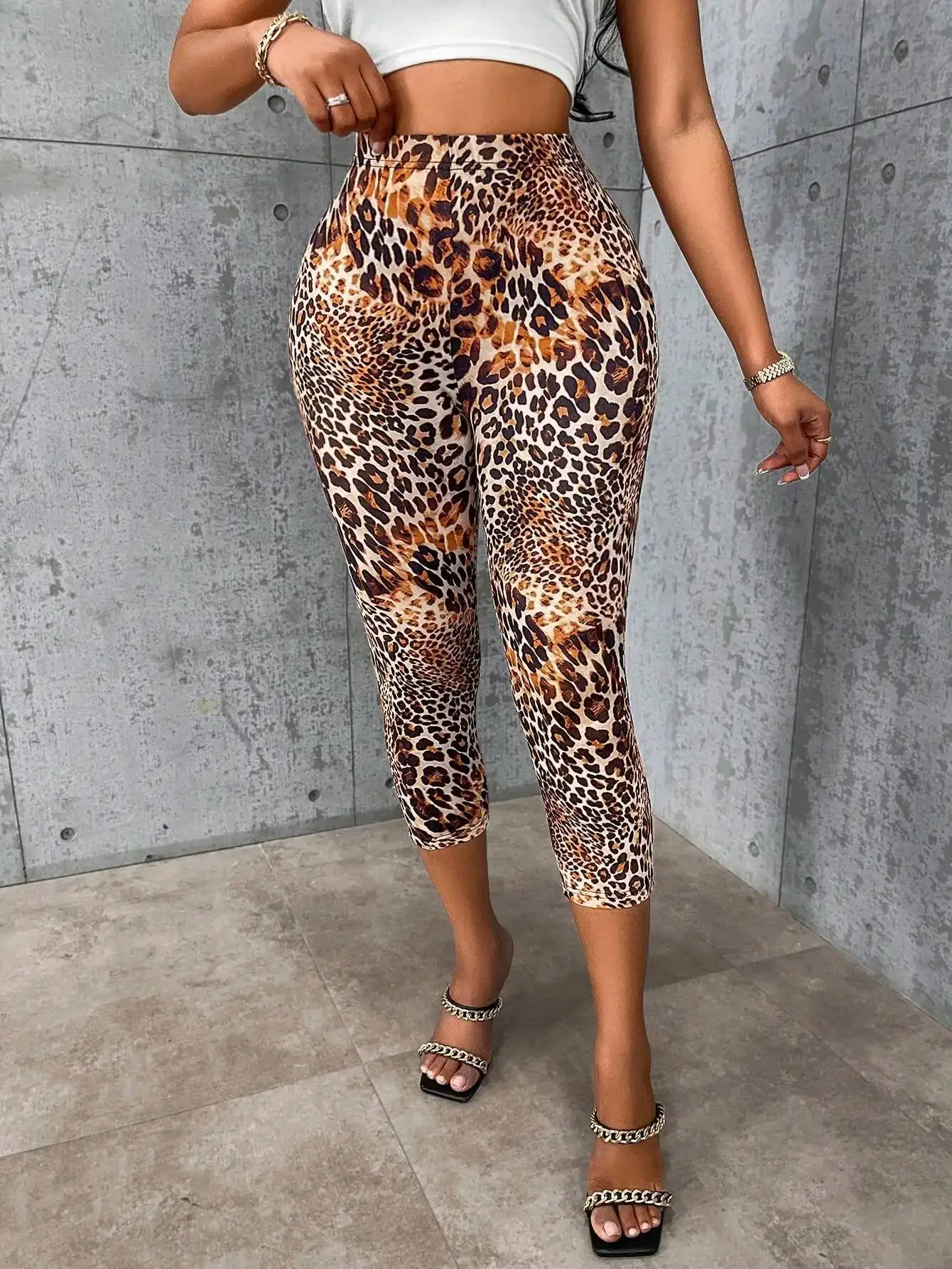 Damen Capri-Leggings mit Leopardenmuster, hohe Taille, hohe Dehnbarkeit, sexy Streetwear, Frühling, Sommer, Party, Club, Freizeitmode, Hose – Detail 6