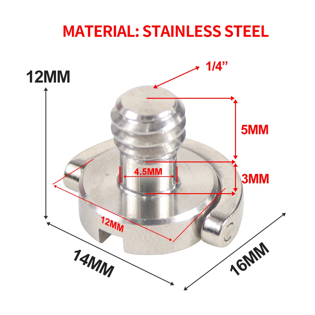 Description Picture 2 of itemCamera Tripod 1/4" Quick Release Stainless Steel D Ring Handle Screw for Photo Studio DSLR Rig Plate Gimbal Strap Mount Adapter