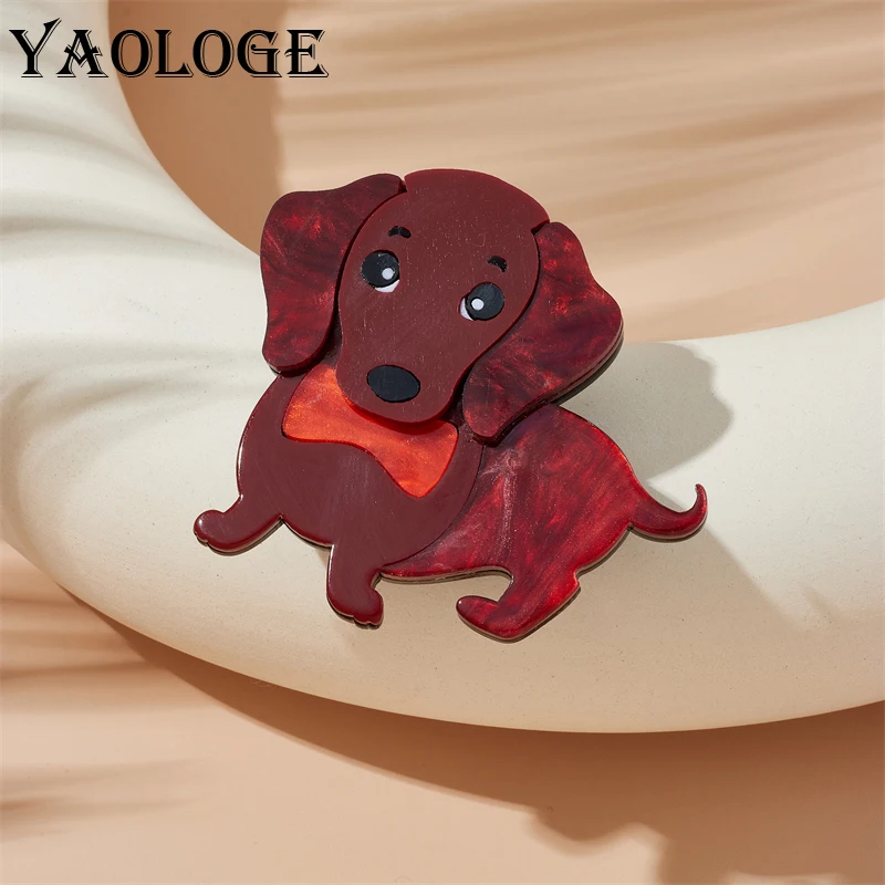 

YAOLOGE Acrylic Reddish Brown Puppy Dog Brooches For Women Girl New Trend Animal Badge Brooch Pins Handmade Jewelry Gift Party