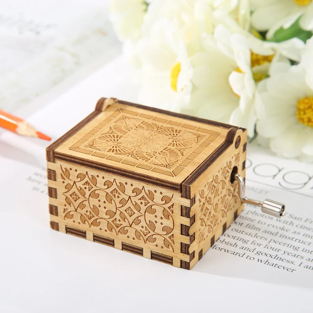 Antique Carved Lion King Music Box Hand Crank Wooden Christmas Gift Home Decor 4
