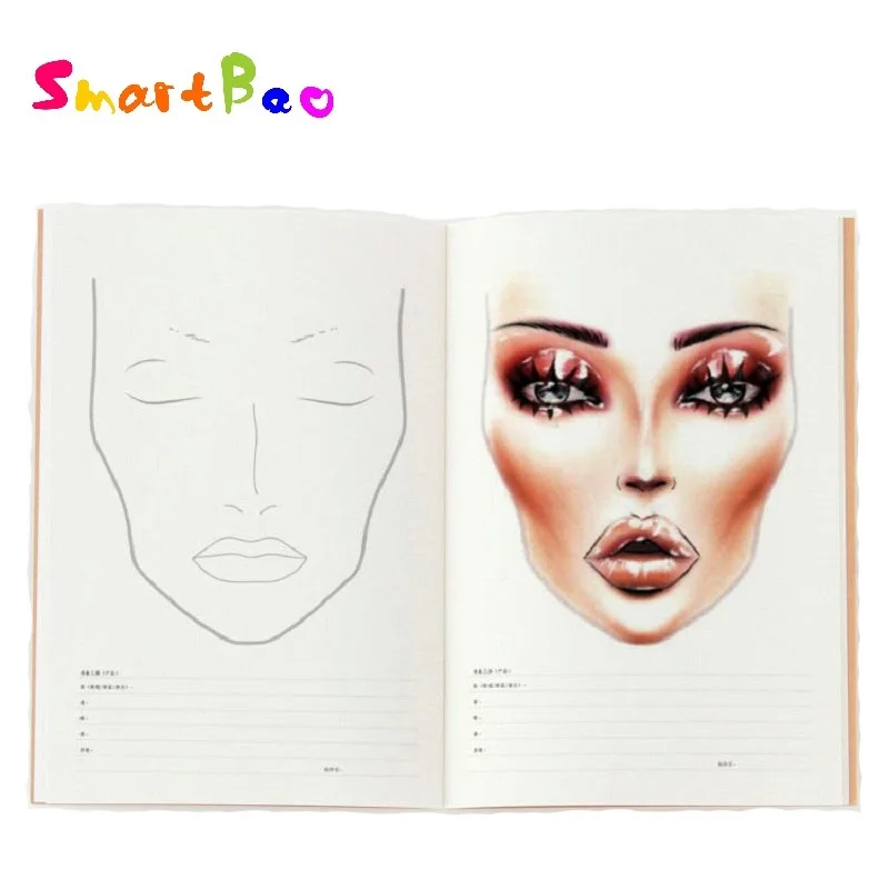 Facechart Papel Maquiagem Notebook Profissional Maquiagem Artista Modelo de Prática Compõem o Livro de Desenho 30 Folhas de Papel a4