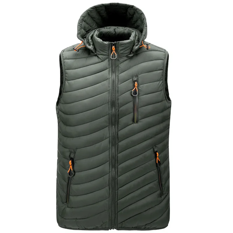 New Men's Zippered Hooded Vest For Autumn Winter Outerwear Warm Thickened Cotton Vest Fashion Casual Sleeveless Jacket Coat