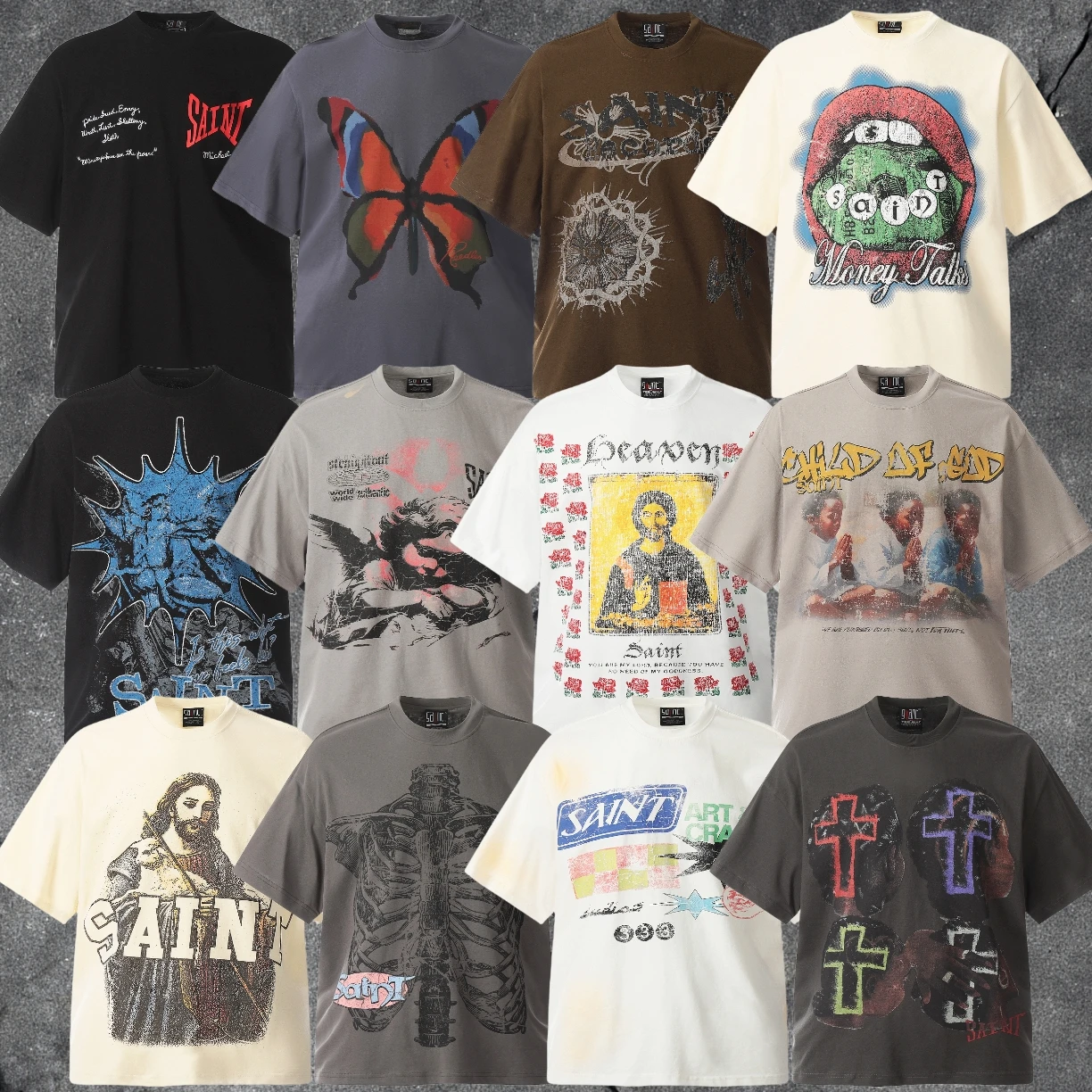 

SAINT MICHAEL Fashion Brand VINTAGE Washed Old High Street Pure Cotton Loose American Retro T-shirt Short Sleeve