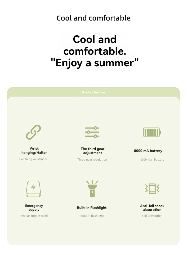 Description Picture 3 of itemNew portable hanging neck fan usb charging outdoor work portable leafless fan light camping hanging waist fan