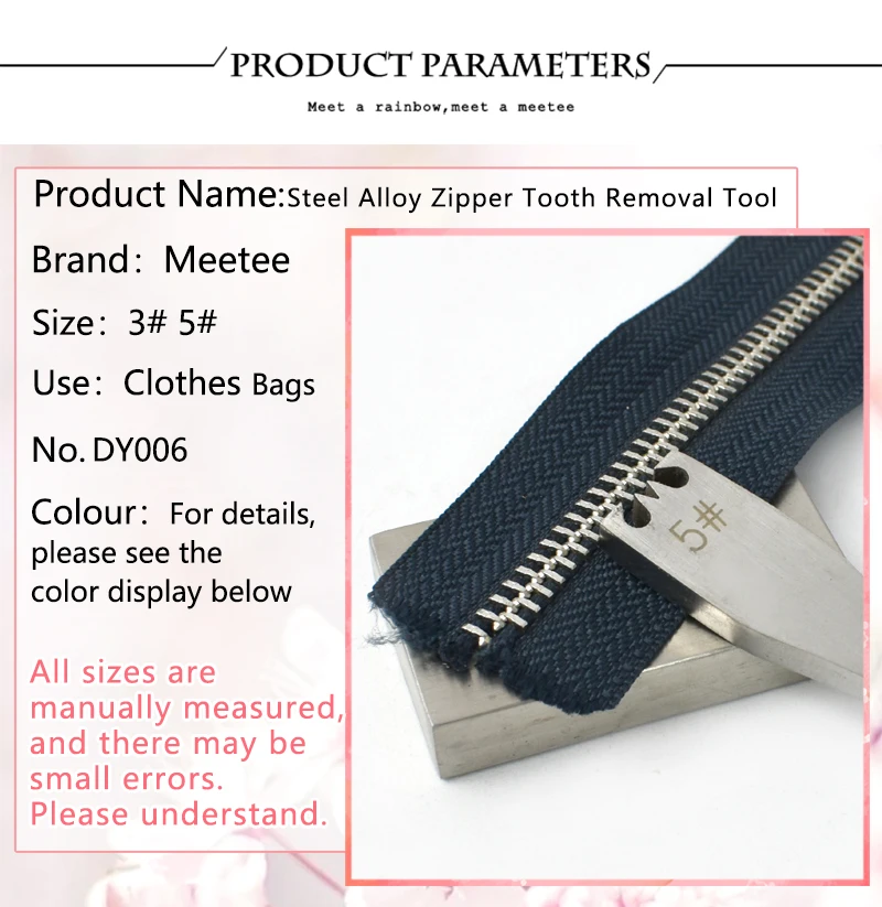 Description Picture 4 of itemMeetee 1set 3# 5# Steel Alloy Zipper Tooth Removal Tool Zip Pliers DIY Manual Leather Tools Sewing Zippers Accessories