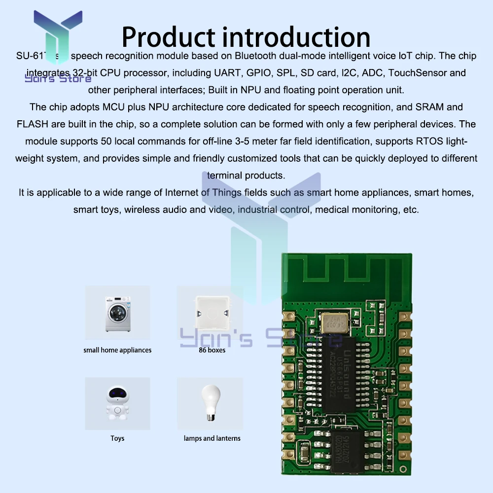 Módulo de reconocimiento de voz inteligente AI, módulo de Control de voz sin conexión, ASR, control de voz, bluetooth, SU-61T