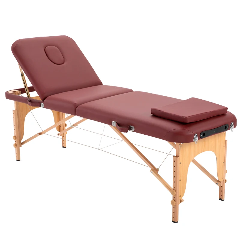 New Product Folding Massage Bed 3 Foldbed Beauty Body Massage Acupuncture Tattoo Bed Home Portable Beech Health Weight Loss Bed lumbar traction massager 4 speed adjustment silica gel strip stretch board lumbar spine reliever for acupuncture home back stretch massager cushion