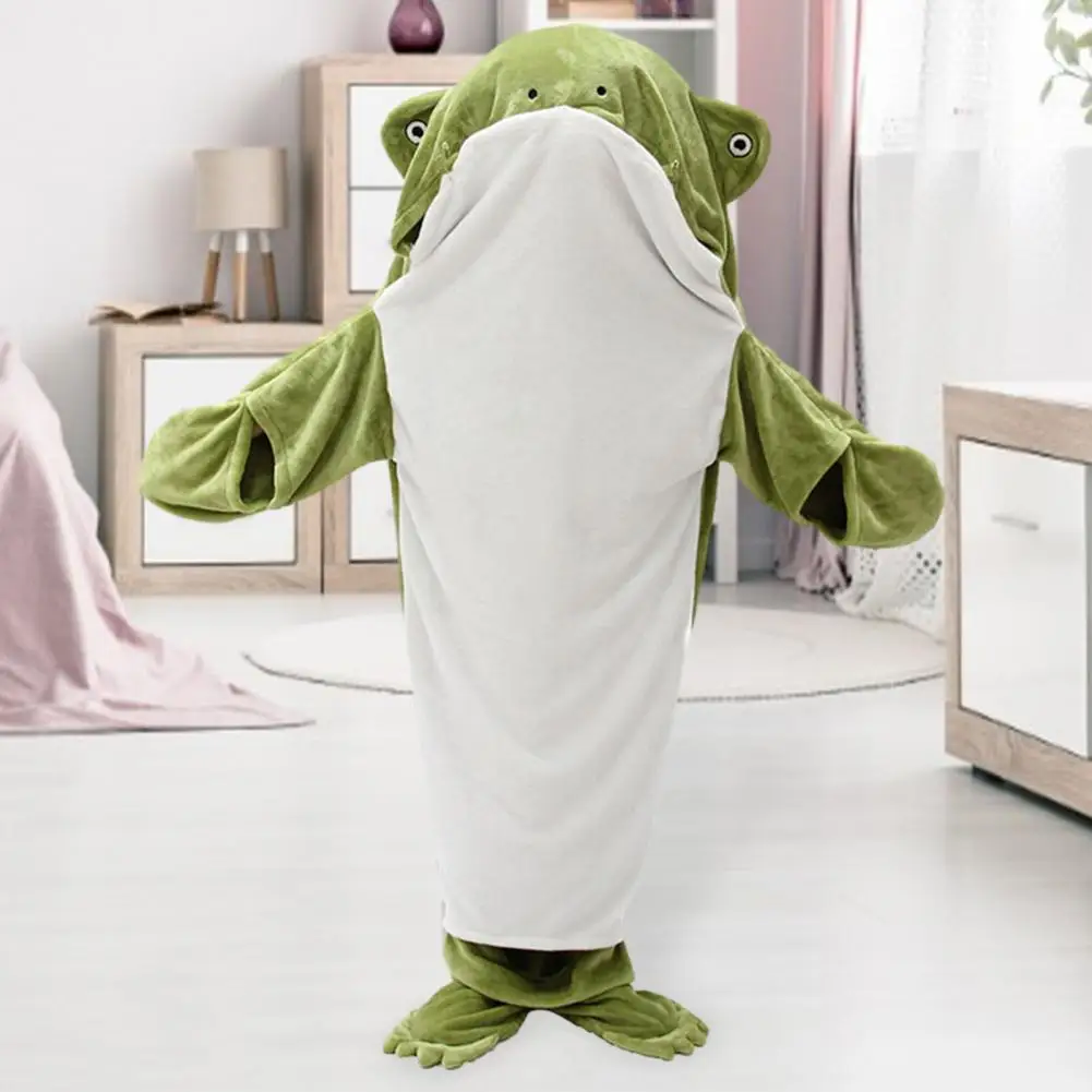 

Hand Washable Sleeping Bag Flannel Sleeping Bag Warm Cozy Cartoon Frog Sleeping Bag Flannel Hooded Blanket for Travel Outdoor