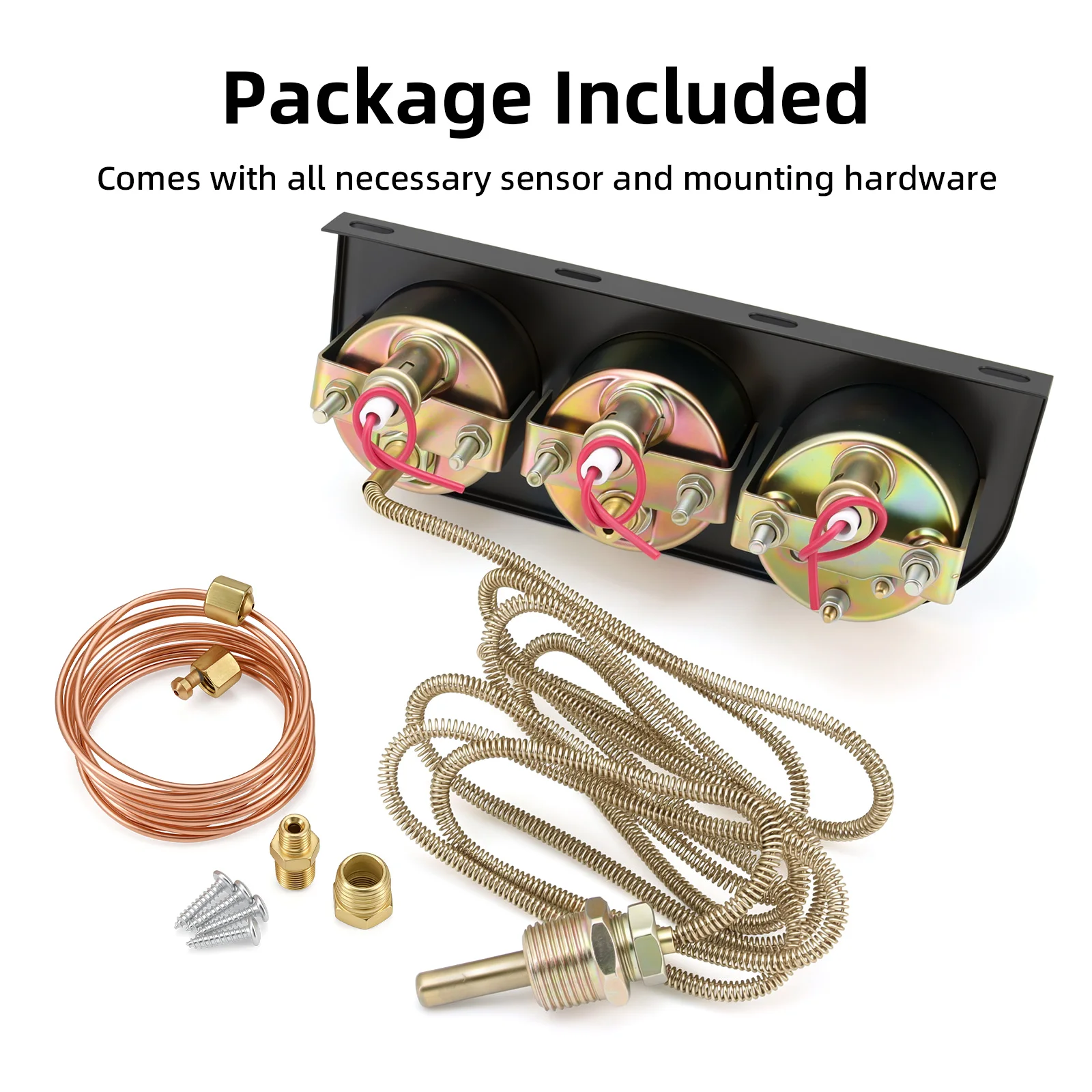3 in 1 수온계 52MM 오일 압력계 전압계(8-16V) 12V 키트 자동차 기계식 트리플 게이지(센서 21MM 포함)