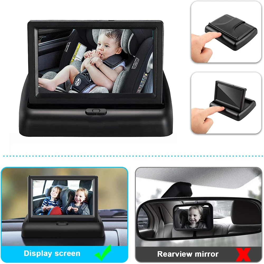 4.3 Inch HD Monitored Mirror Folding Screen Safety Car Seat Mirror Camera 150 Wide View 8LED IR Night Vision LED Car Seat Camera