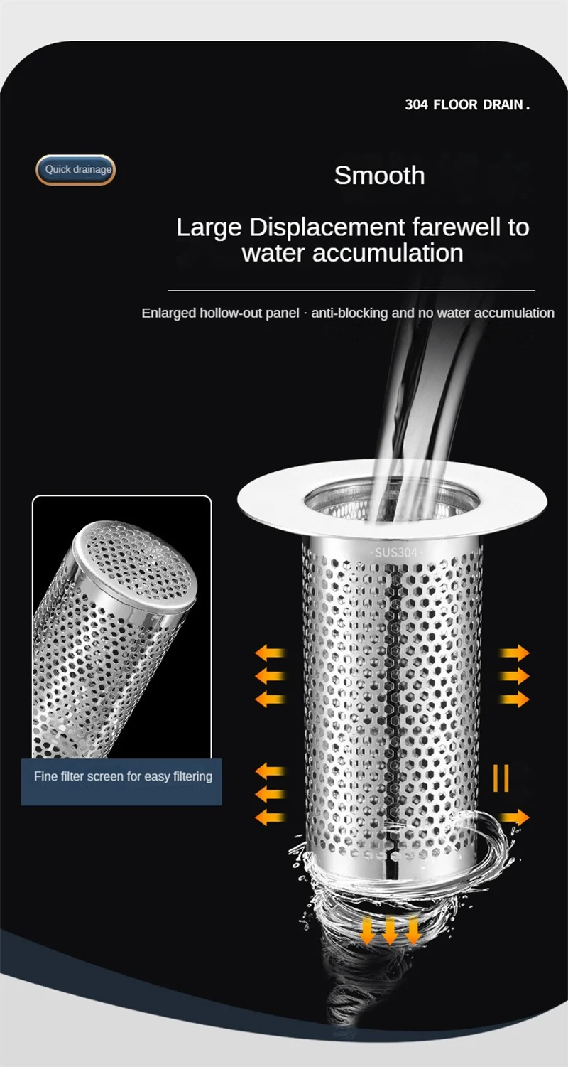 Description Picture 3 of itemStainless Steel Floor Drain Filter Mesh Pop-Up Bounce Core Basin Drain Stopper Shower Hair Catcher Strainer Bathroom Accessories