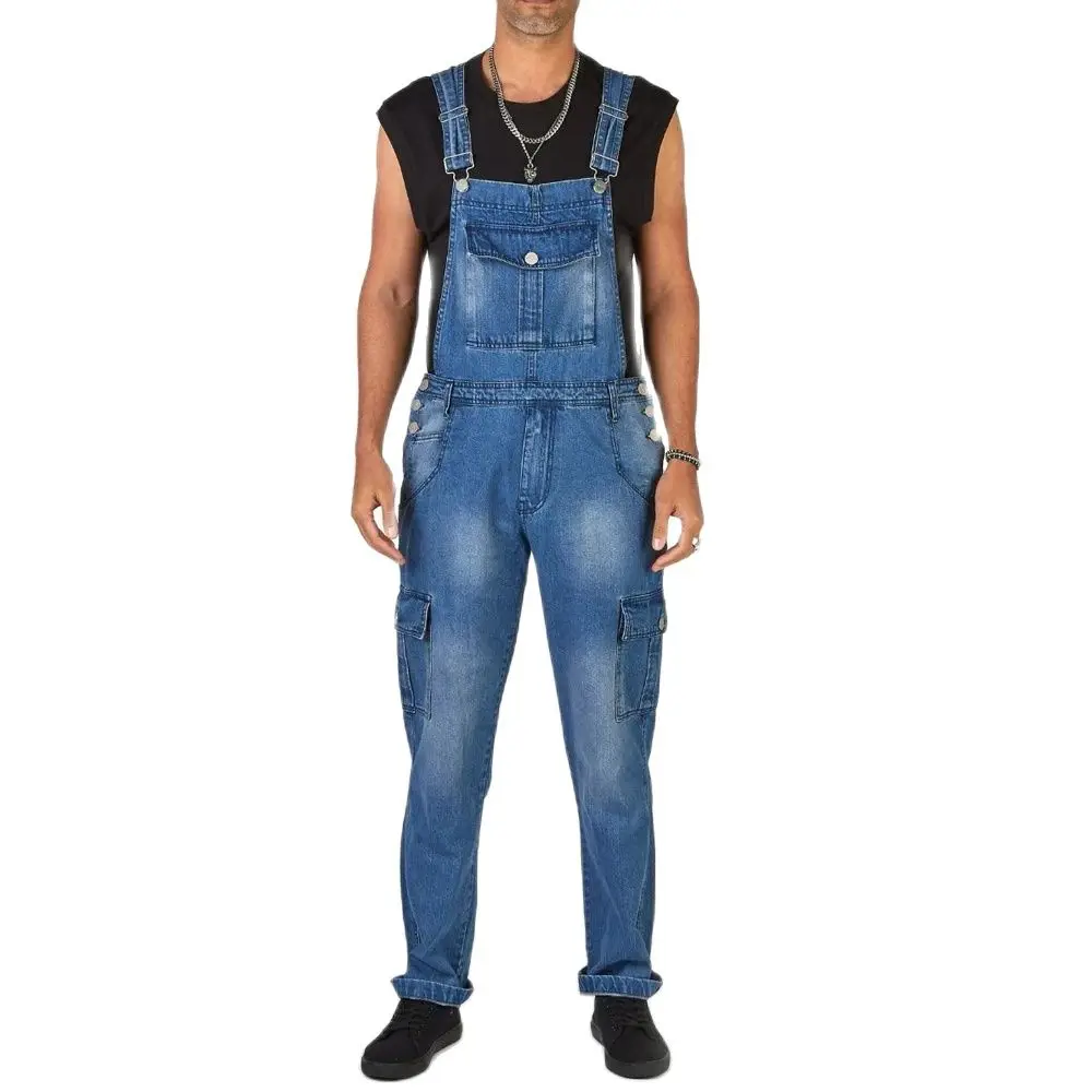 Samlona Plus Size Denim Pant Jumpsuit Mens Overalls Casual Skinny Romper Stand Pockets Overall 2024 European Style Fashion Jeans