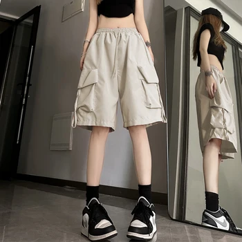 S-3Xl Y2K Cargo Shorts Women Harajuku Black Oversized Wide Leg Shorts Summer Streetwear Fashion High Waist Baggy Short Pants New 4