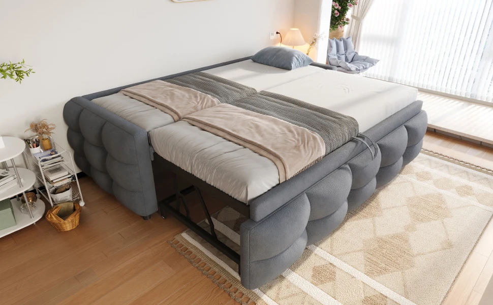 Gepolstertes Bett, ausziehbares Schlafsofa 90/180*190 cm, Puff-Bett, Teddy-Samtstoff, Einzelbett, Doppelbett, mit Lattenrost – Detail 19