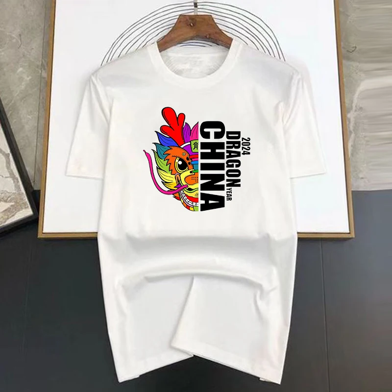 Men's Cotton T-shirt Dragon Print Oversized Breathable Top_voghion.com