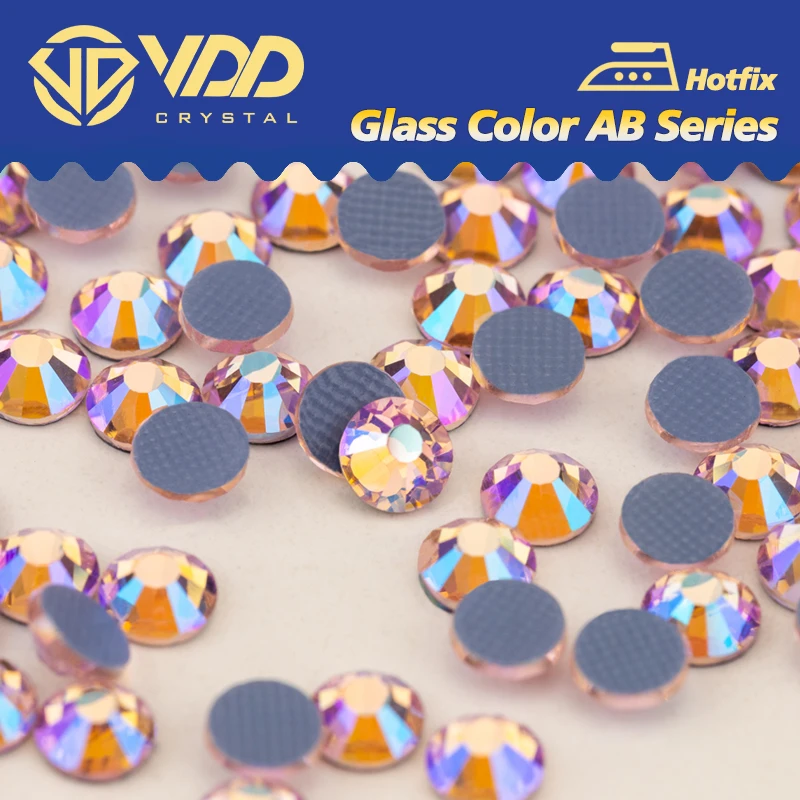 VDD 078 Light Rose AB SS6-SS30 Hochwertiger Hotfix-Glas-Strassstein mit flacher Rückseite, glitzernder Strassstein für DIY-Handwerkskleidung