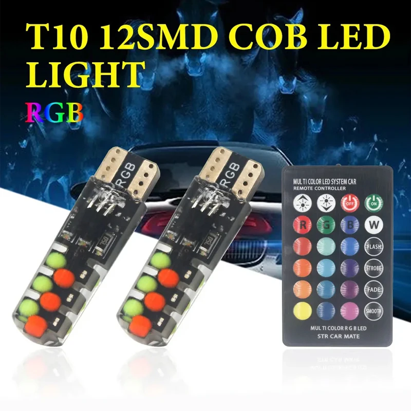 

10/30Set T10 w5w RGB LED Bulb COB canbus 194 168 Car With Remote Controller Flash/Strobe Reading Wedge Light Clearance lights12V