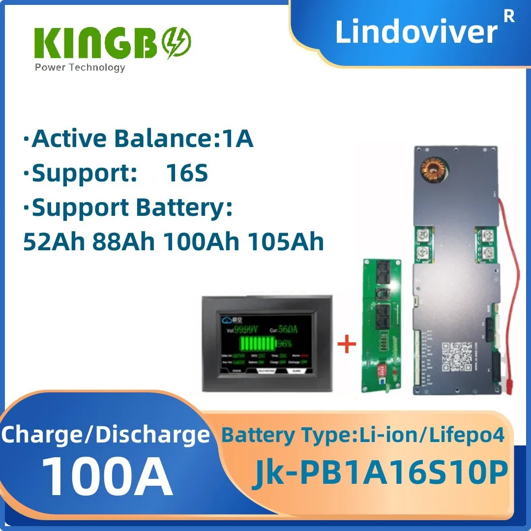 지능형 BMS, LiFePO4,BMS, JK-PB1A16S10P + 4.3 인치, 100Ah, 4S, 6S, 8S, 10S, 12S, 14S, 16S